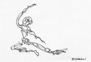 Doodle of a human in somatic movement to depict a Feldenkrais practice